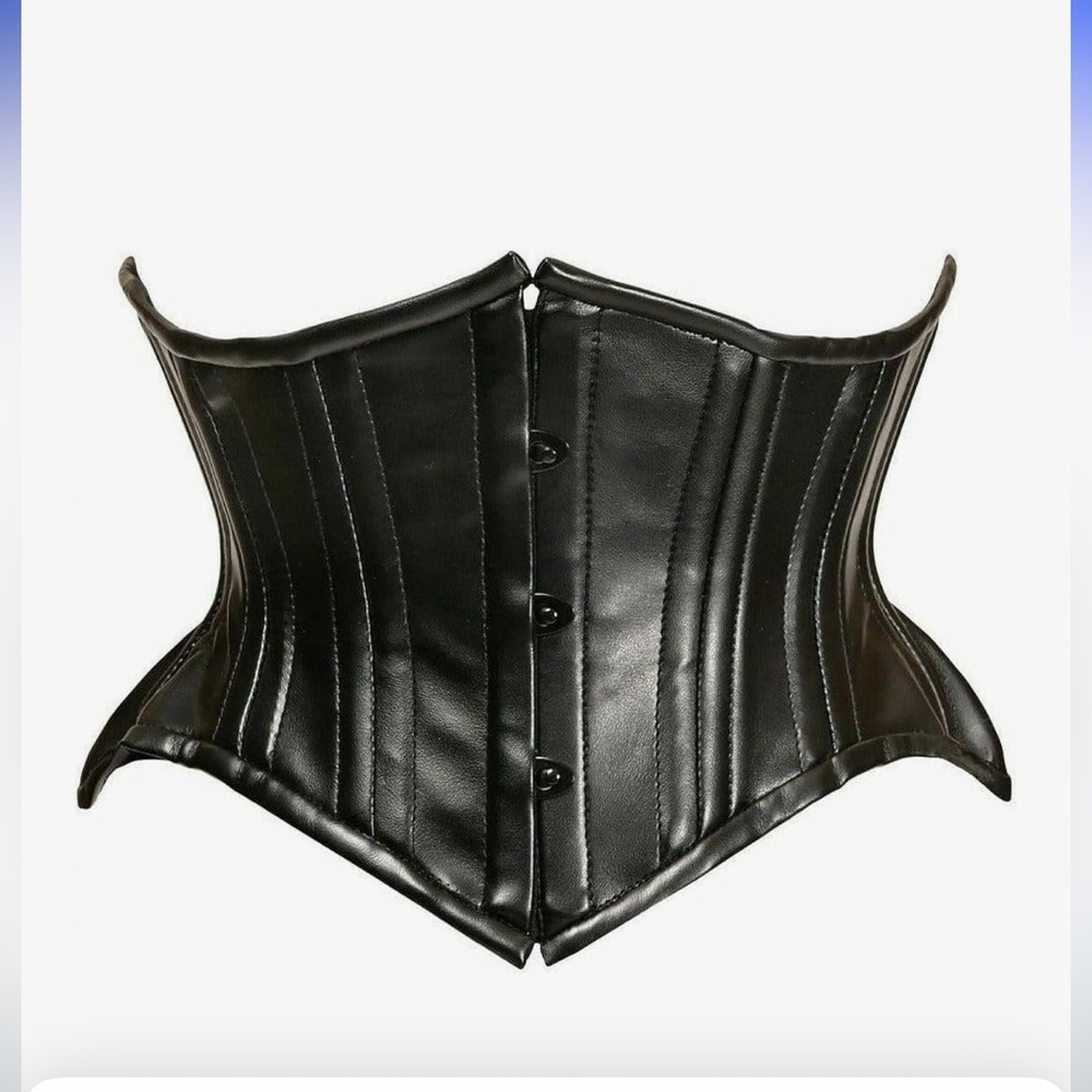 Daisy Corsets Black Faux double steel boned curvy cut Leather Waist Cincher